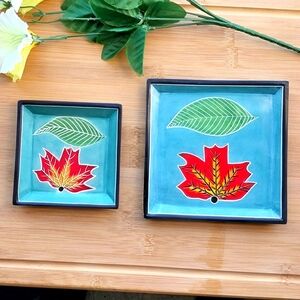 2PC Beautiful African Aqua Leaves Soapstone Dish